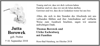 Anzeige  Jutta Borowek  Lippische Landes-Zeitung