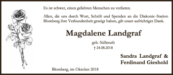 Anzeige  Magdalene Landgraf  Lippische Landes-Zeitung