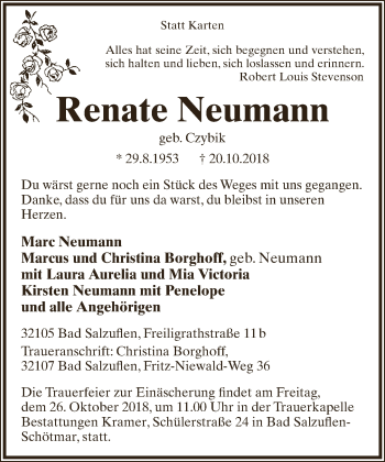 Anzeige  Renate Neumann  Lippische Landes-Zeitung
