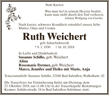 Anzeige  Ruth Weichert  Lippische Landes-Zeitung
