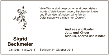 Anzeige  Sigrid Beckmeier  Lippische Landes-Zeitung