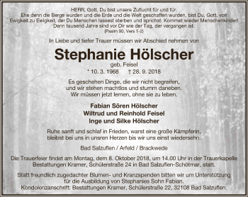 Anzeige  Stephanie Hölscher  Lippische Landes-Zeitung