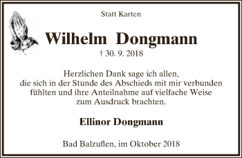 Anzeige  Wilhelm Dongmann  Lippische Landes-Zeitung