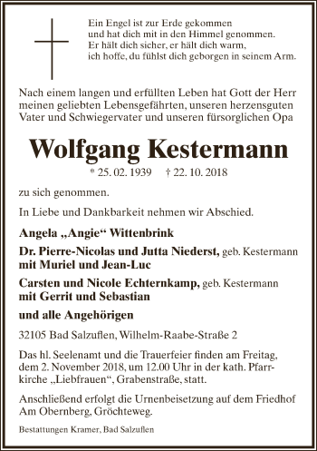 Anzeige  Wolfgang Kestermann  Lippische Landes-Zeitung