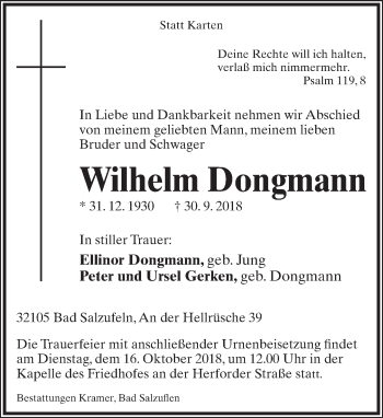 Anzeige  Wilhelm Dongmann  Lippische Landes-Zeitung