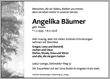 Anzeige  Angelika Bäumer  Lippische Landes-Zeitung