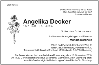 Anzeige  Angelika Decker  Lippische Landes-Zeitung
