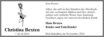 Anzeige  Christina Bexten  Lippische Landes-Zeitung
