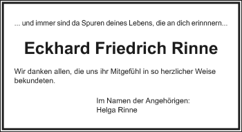 Anzeige  Eckhard Friedrich Rinne  Lippische Landes-Zeitung