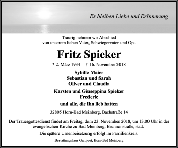 Anzeige  Fritz Spieker  Lippische Landes-Zeitung