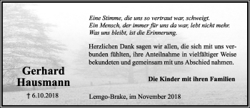 Anzeige  Gerhard Hausmann  Lippische Landes-Zeitung
