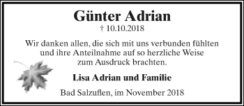 Anzeige  Günter Adrian  Lippische Landes-Zeitung