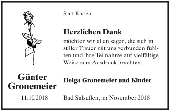 Anzeige  Günter Gronemeier  Lippische Landes-Zeitung