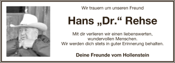 Anzeige  Hans Rehse  Lippische Landes-Zeitung