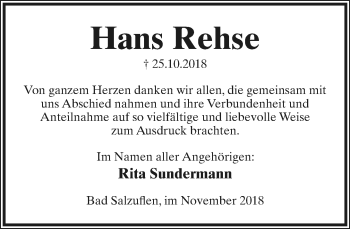 Anzeige  Hans Rehse  Lippische Landes-Zeitung