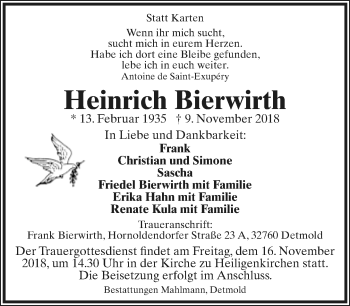 Anzeige  Heinrich Bierwirth  Lippische Landes-Zeitung