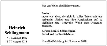 Anzeige  Heinrich Schlingmann  Lippische Landes-Zeitung