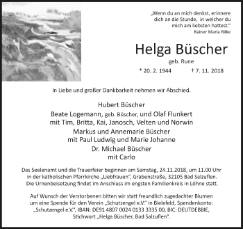 Anzeige  Helga Büscher  Lippische Landes-Zeitung