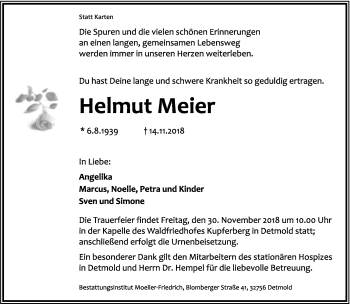 Anzeige  Helmut Meier  Lippische Landes-Zeitung