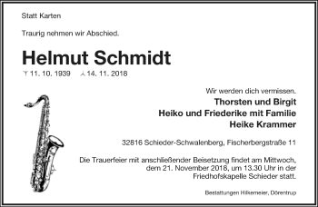 Anzeige  Helmut Schmidt  Lippische Landes-Zeitung