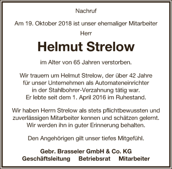 Anzeige  Helmut Strelow  Lippische Landes-Zeitung