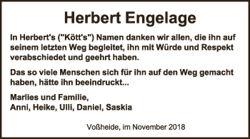 Anzeige  Herbert Engelage  Lippische Landes-Zeitung