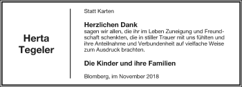 Anzeige  Herta Tegeler  Lippische Landes-Zeitung