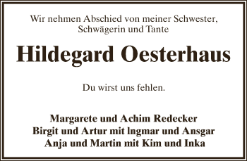 Anzeige  Hildegard Oesterhaus  Lippische Landes-Zeitung