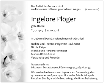 Anzeige  Ingelore Plöger  Lippische Landes-Zeitung