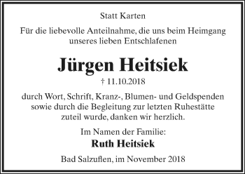Anzeige  Jürgen Heitsiek  Lippische Landes-Zeitung
