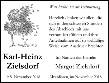 Anzeige  Karl-Heinz Zielsdorf  Lippische Landes-Zeitung