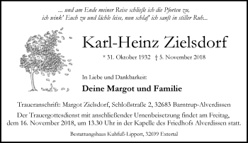 Anzeige  Karl-Heinz Zielsdorf  Lippische Landes-Zeitung