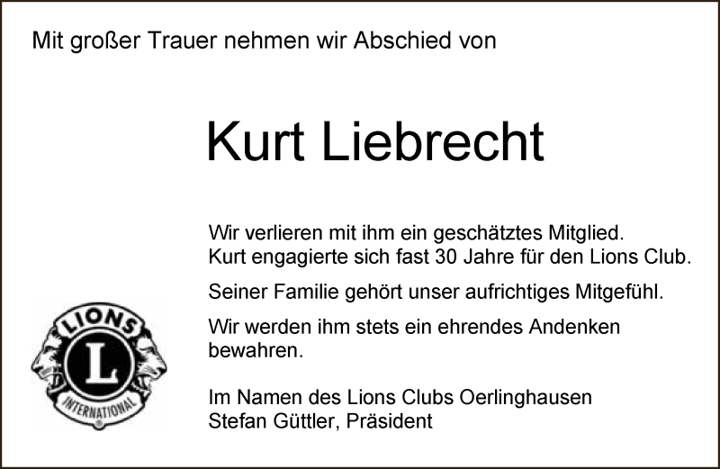  Traueranzeige für Kurt Liebrecht vom 01.11.2018 aus Lippische Landes-Zeitung