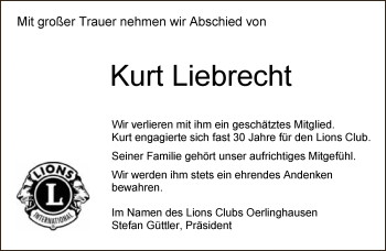 Anzeige  Kurt Liebrecht  Lippische Landes-Zeitung
