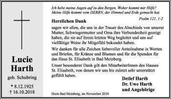 Anzeige  Lucie Harth  Lippische Landes-Zeitung