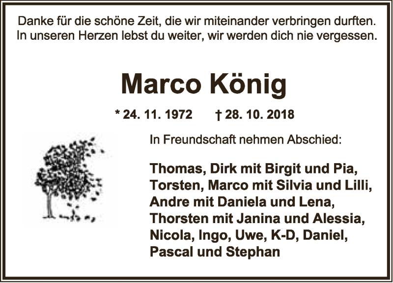  Traueranzeige für Marco König vom 03.11.2018 aus Lippische Landes-Zeitung