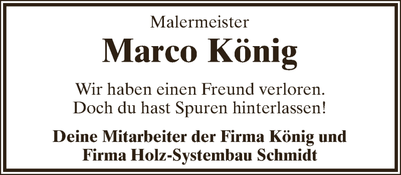  Traueranzeige für Marco König vom 03.11.2018 aus Lippische Landes-Zeitung