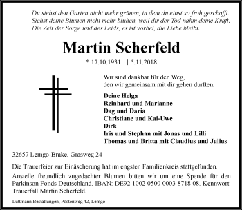 Anzeige  Martin Scherfeld  Lippische Landes-Zeitung