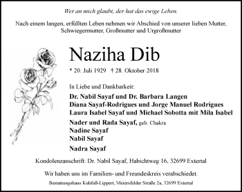 Anzeige  Naziha Dib  Lippische Landes-Zeitung