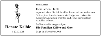 Anzeige  Renate Kälble  Lippische Landes-Zeitung