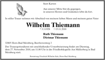Anzeige  Wilhelm Thiemann  Lippische Landes-Zeitung