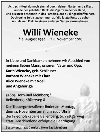Anzeige  Willi Wieneke  Lippische Landes-Zeitung