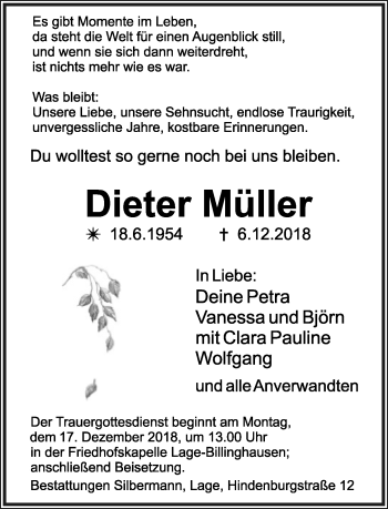 Anzeige  Dieter Müller  Lippische Landes-Zeitung