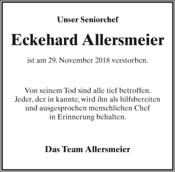 Anzeige  Eckehard Allersmeier  Lippische Landes-Zeitung
