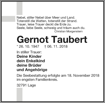 Anzeige  Gernot Taubert  Lippische Landes-Zeitung