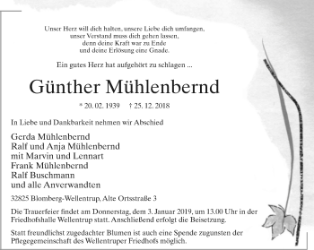 Anzeige  Günther Mühlenbernd  Lippische Landes-Zeitung