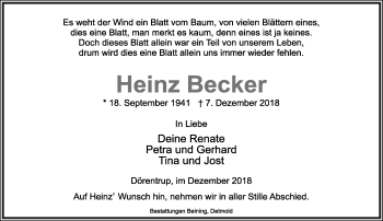 Anzeige  Heinz Becker  Lippische Landes-Zeitung