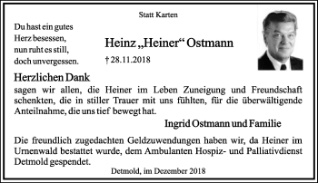 Anzeige  Heinz Ostmann  Lippische Landes-Zeitung