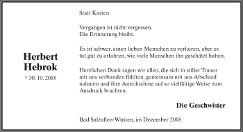 Anzeige  Herbert Hebrok  Lippische Landes-Zeitung