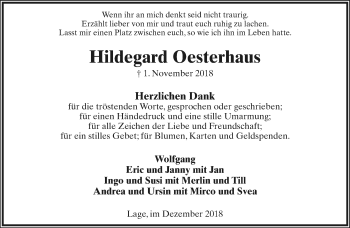 Anzeige  Hildegard Oesterhaus  Lippische Landes-Zeitung